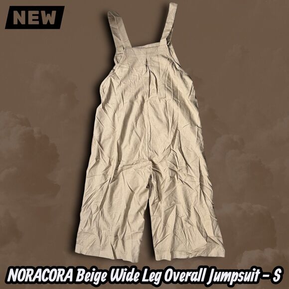 NEW NORACORA Beige Wide Leg Overall Jumpsuit Adjustable Straps Size S - Picture 8 of 12